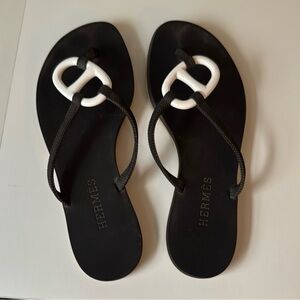 Hermes Black and White Karla Nera Sandals